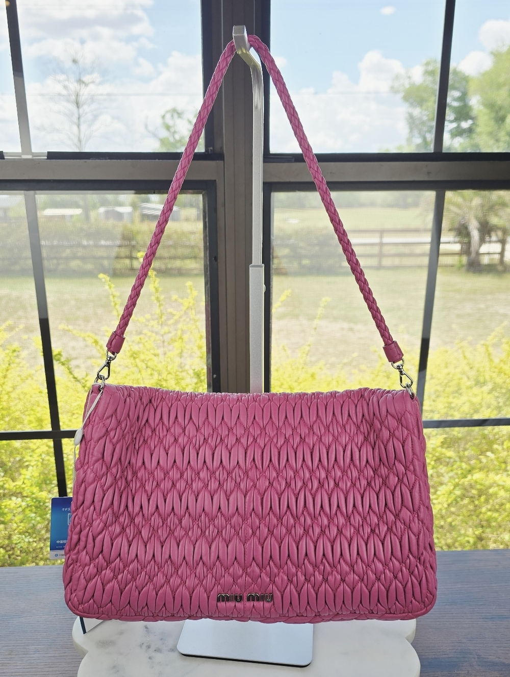 Miu Miu Crystal‎ Matelasse Pink Nappa Leather Jeweled Shoulder Bag - Picture 4 of 16